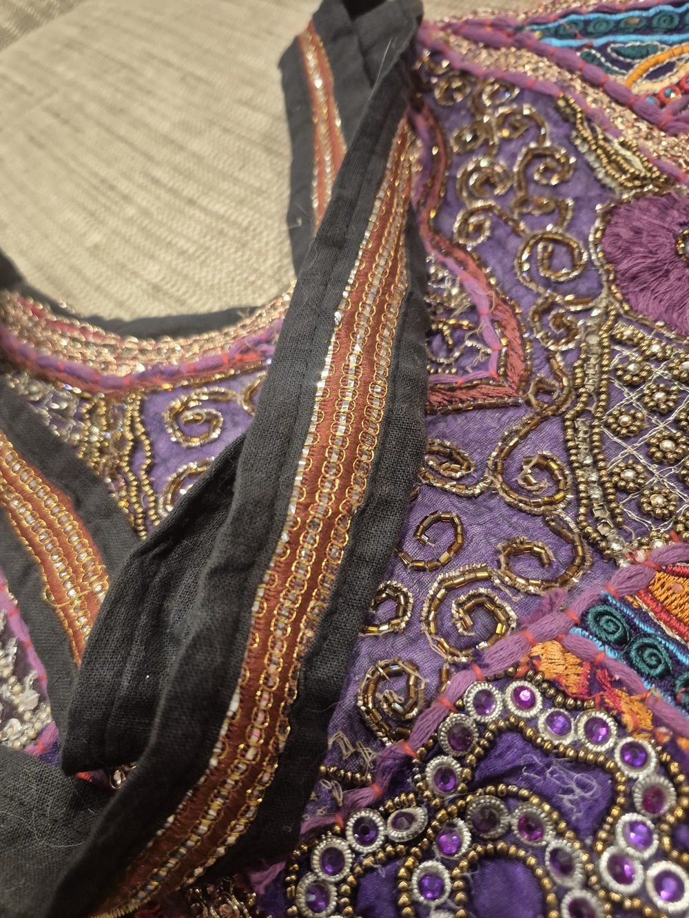Bohemian Embroidered Purple Tassel Banjara  Shoulder Bag - Picture 5 of 16
